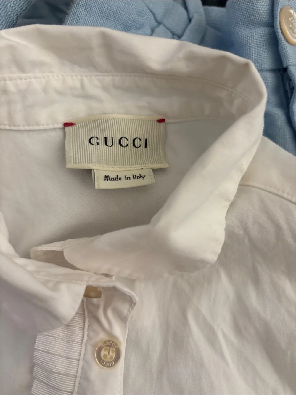 Gucci Kids White Button-Front Shirt with Light Blue Jacket & Pants Set